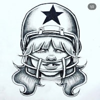 a drawing of a girl wearing a football helmet